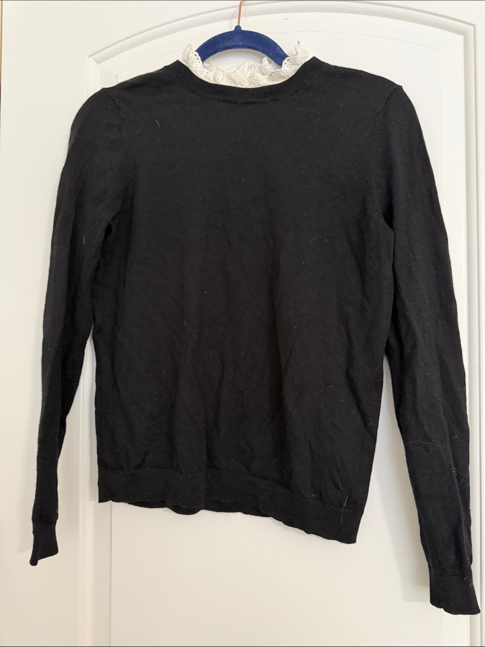 Sezane Black Merino Wool Sweater with Removeable  Eyelet Ruffle Collar Small S